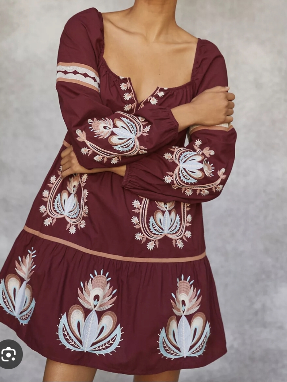 Anthropologie  Women' Mini Dress with Light Blue & Cream Embroidery - Picture 2 of 10